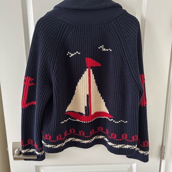 New The Great Lodge Sailboat Cardigan Size 3 Large - Picture 4 of 8